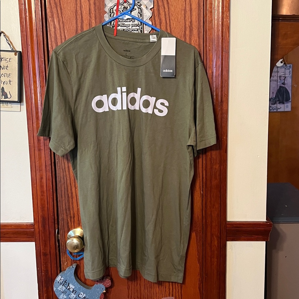 Adidas Classic Olive Tee with White Logo
